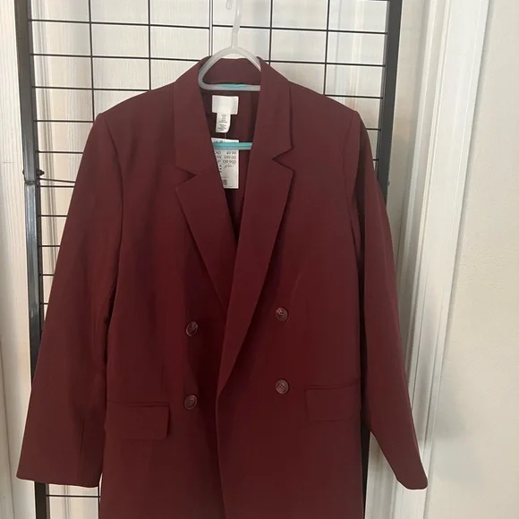 H&M Rich Burgundy Blazer 12/14 medium/large - Picture 2 of 3